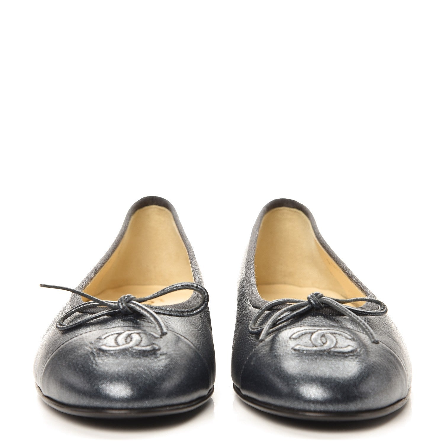Chanel Metallic Calfskin Cap Toe Ballerina Flats 37.5 Silver 4 of 10