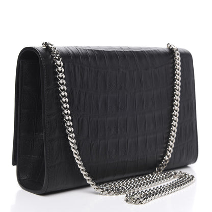 Saint Laurent Calfskin Crocodile Embossed Medium Classic Monogram Kate Tassel Satchel Black 3 of 10