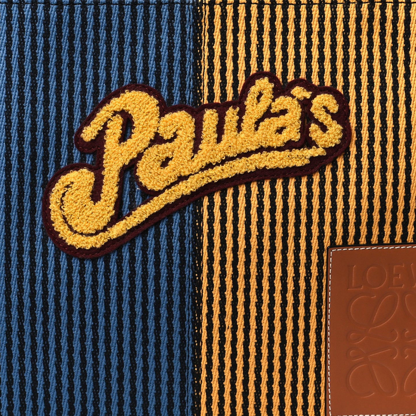 Canvas Calfskin Print Paulas Ibiza Stripes Cushion Tote Blue Yellow
