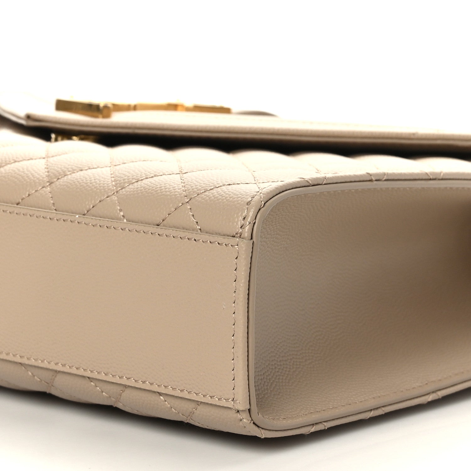 Saint Laurent Grain De Poudre Mixed Matelasse Large Triquilt Monogram Satchel Dark Beige 9 of 9