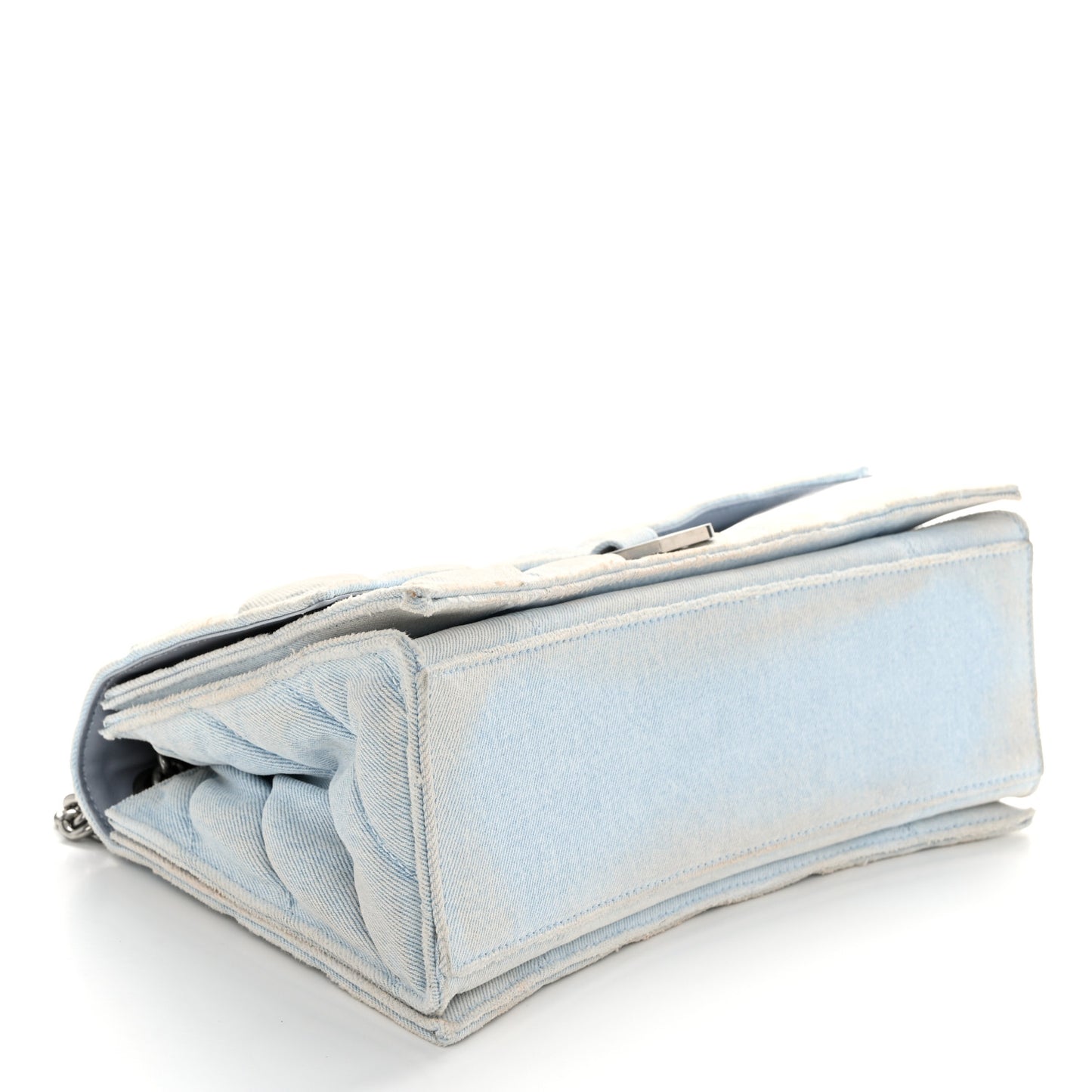 Crushed Washed Denim Quilted Medium Crush Chain Bag Pale Blue