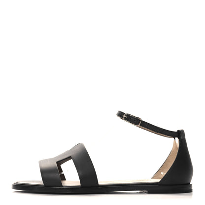 Hermes Calfskin Santorini Sandals 38.5 Black 1 of 10