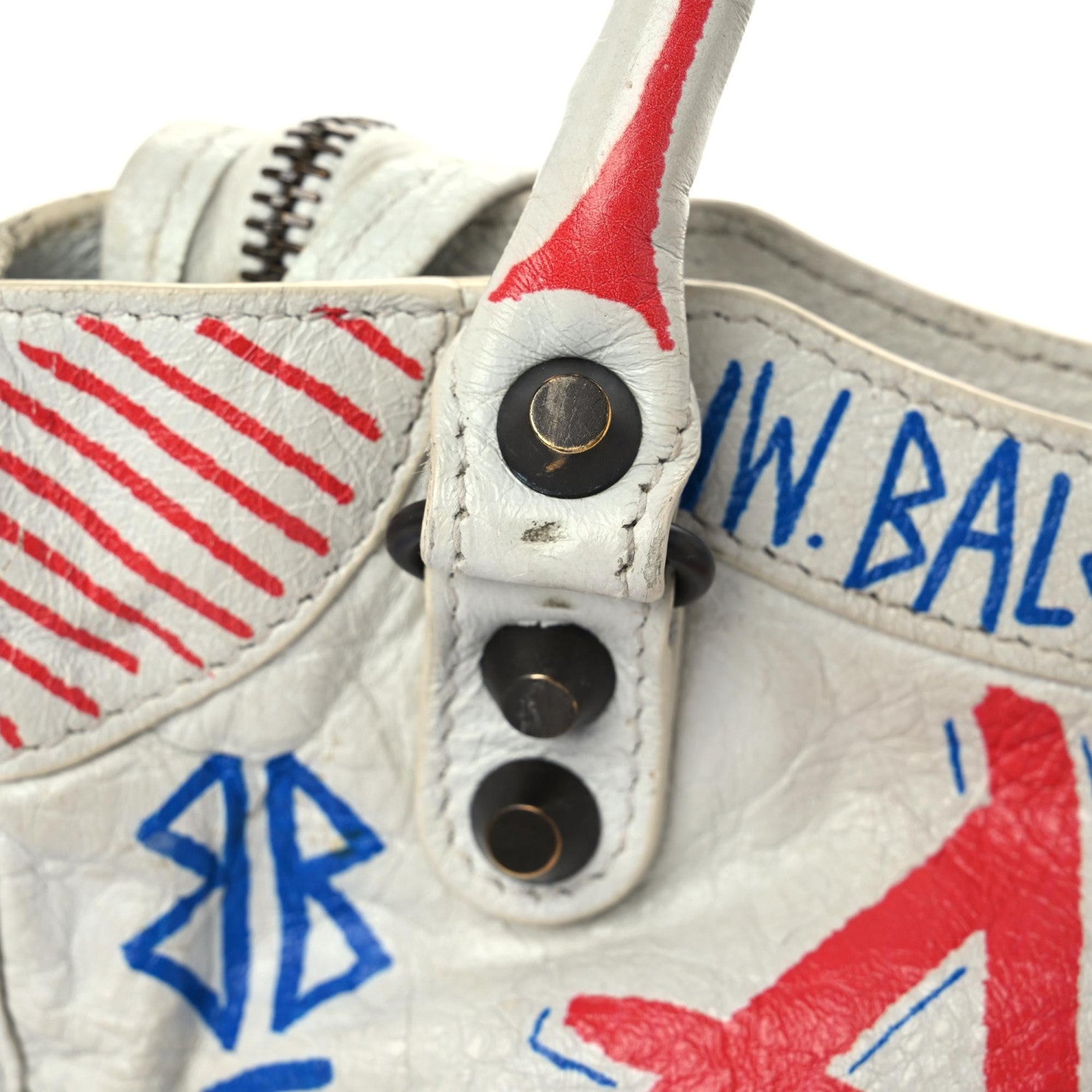 Balenciaga Agneau Graffiti All Over Classic Hardware Mini City White Bleu Rouge 11 of 31