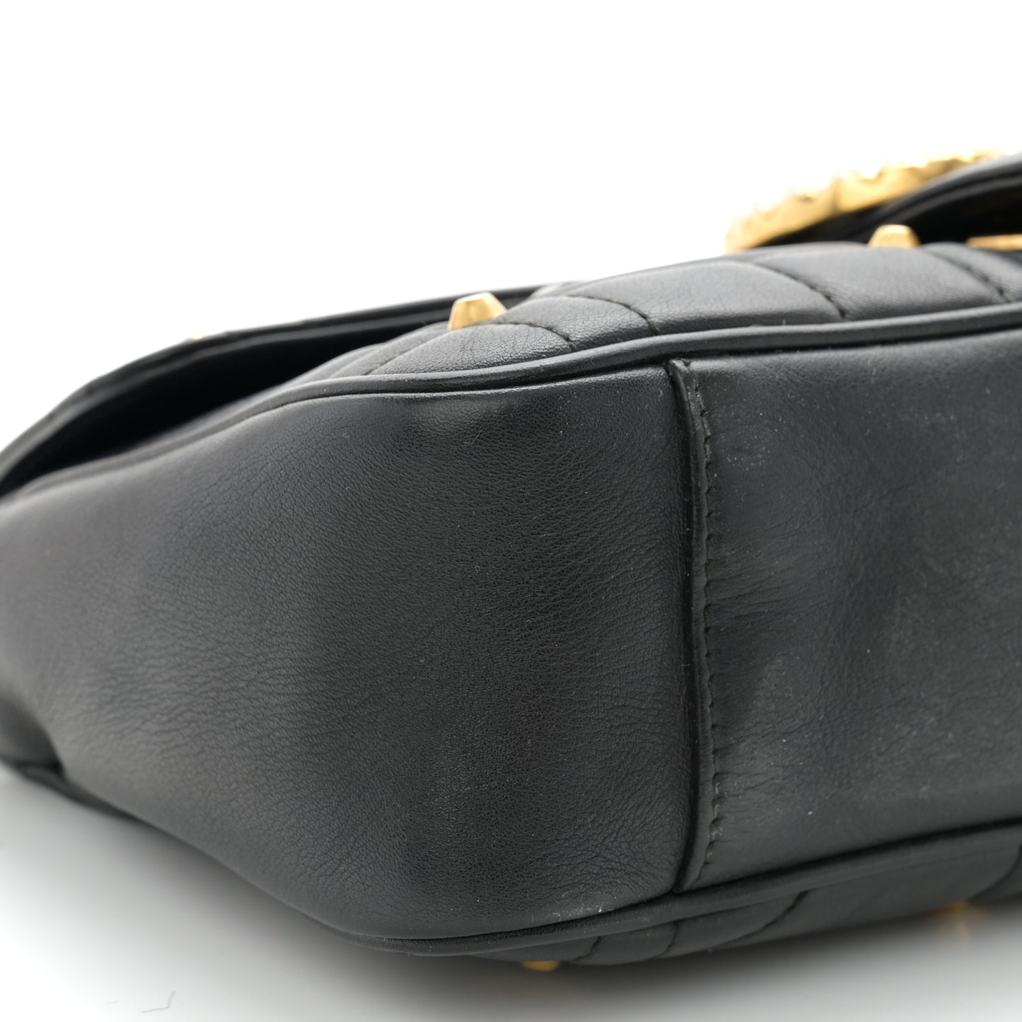Calfskin Matelasse Studded Small Pearly GG Marmont Shoulder Bag Black