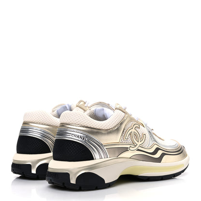 Chanel Fabric Laminated Calfskin Stretch CC Womens Sneakers 39.5 White Silver 5 of 11