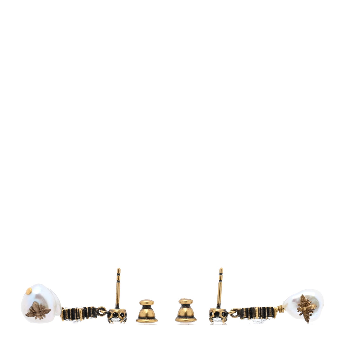 Crystal Pearl Star Bee Earrings Aged Gold