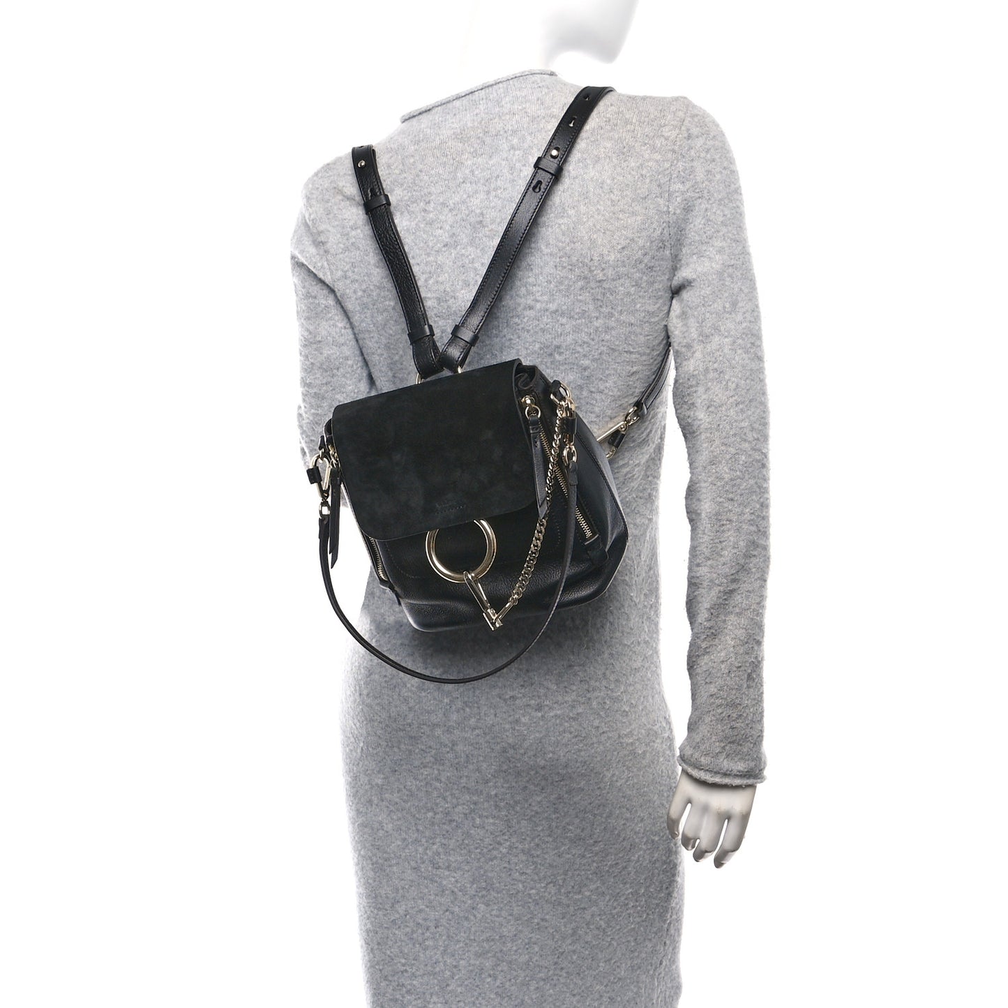 Suede Calfskin Small Faye Backpack Black