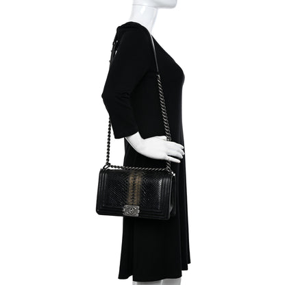 Chanel Patent Snakeskin Medium Boy Flap Black 2 of 11