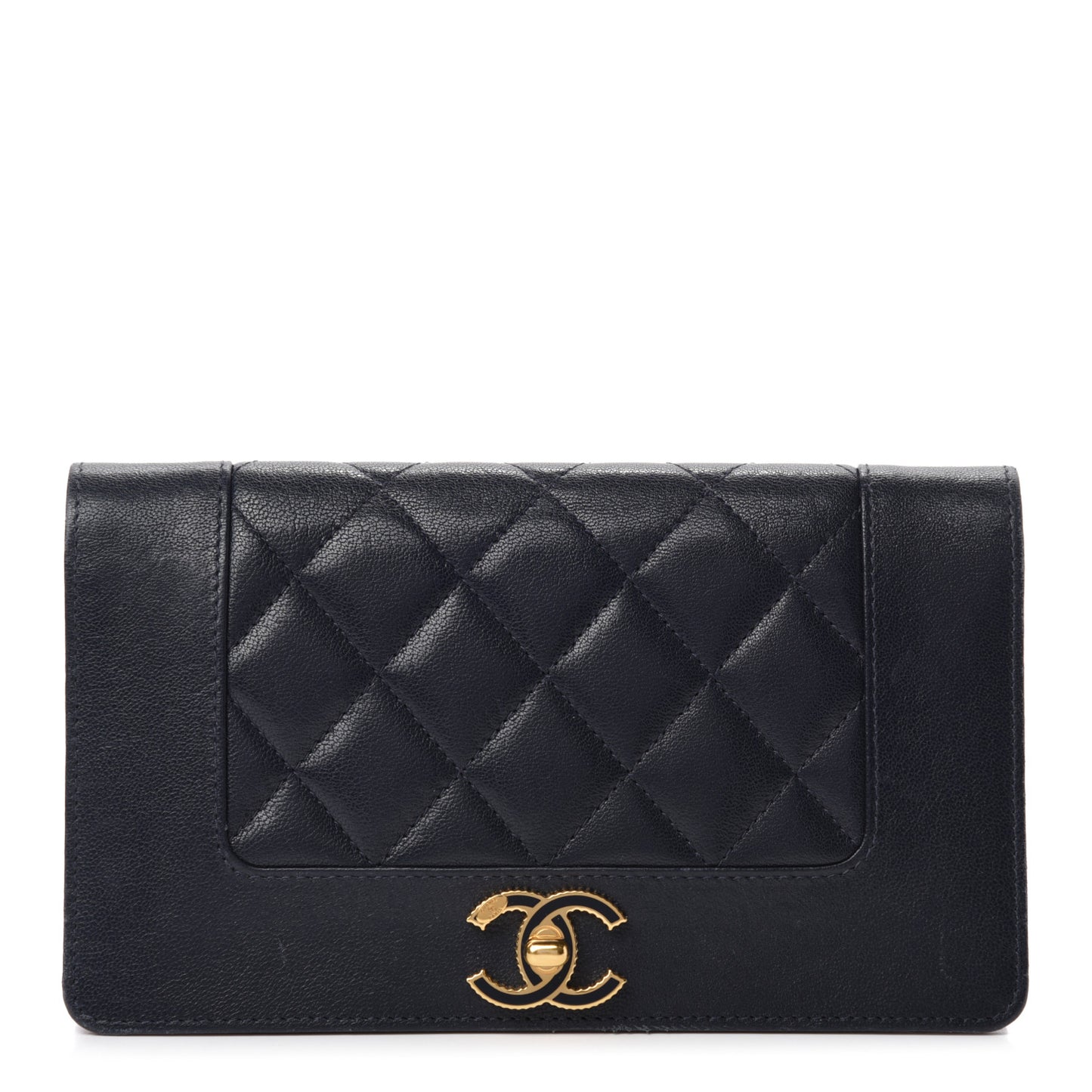Sheepskin Quilted Mademoiselle Vintage Yen Wallet Navy