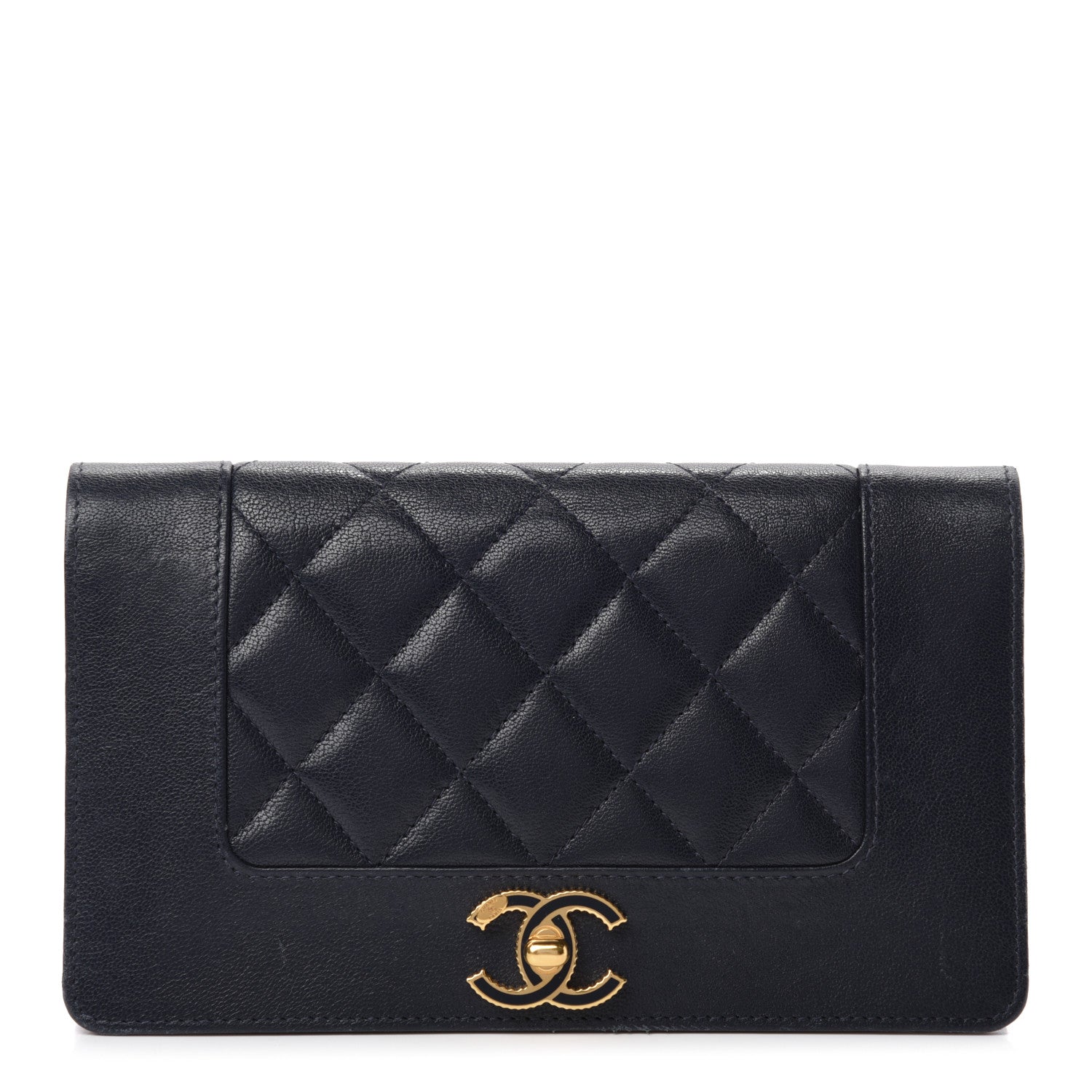 Chanel Sheepskin Quilted Mademoiselle Vintage Yen Wallet Navy 1 of 13