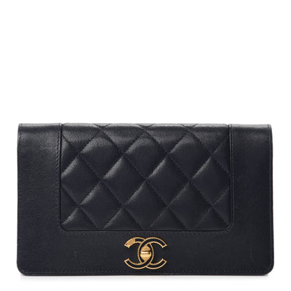 Chanel Sheepskin Quilted Mademoiselle Vintage Yen Wallet Navy 1 of 13