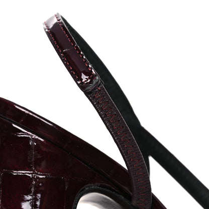 Chanel Patent Calfskin Crocodile Embossed Cap Toe CC Slingback 39 Dark Burgundy Black 11 of 13