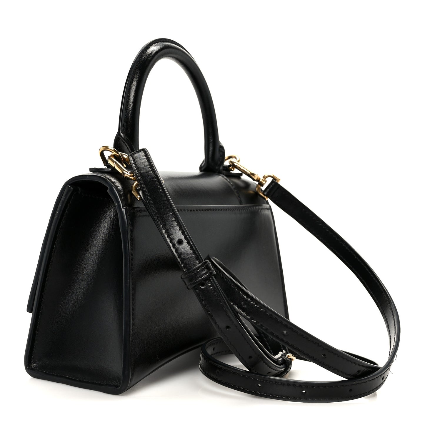 Shiny Box Calfskin Hourglass Top Handle Bag XS Black