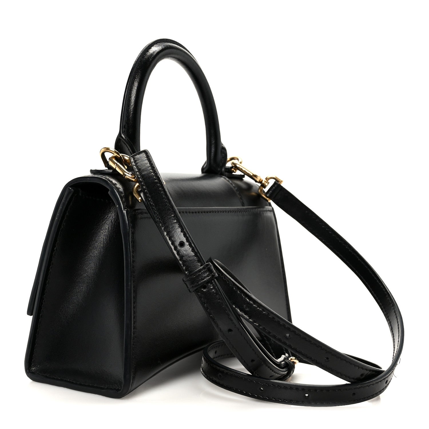 Balenciaga Shiny Box Calfskin Hourglass Top Handle Bag XS Black 3 of 10
