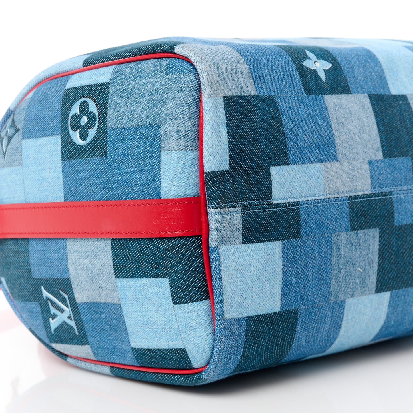 Denim Damier Monogram Patchwork Speedy Bandouliere 30 Blue Rouge