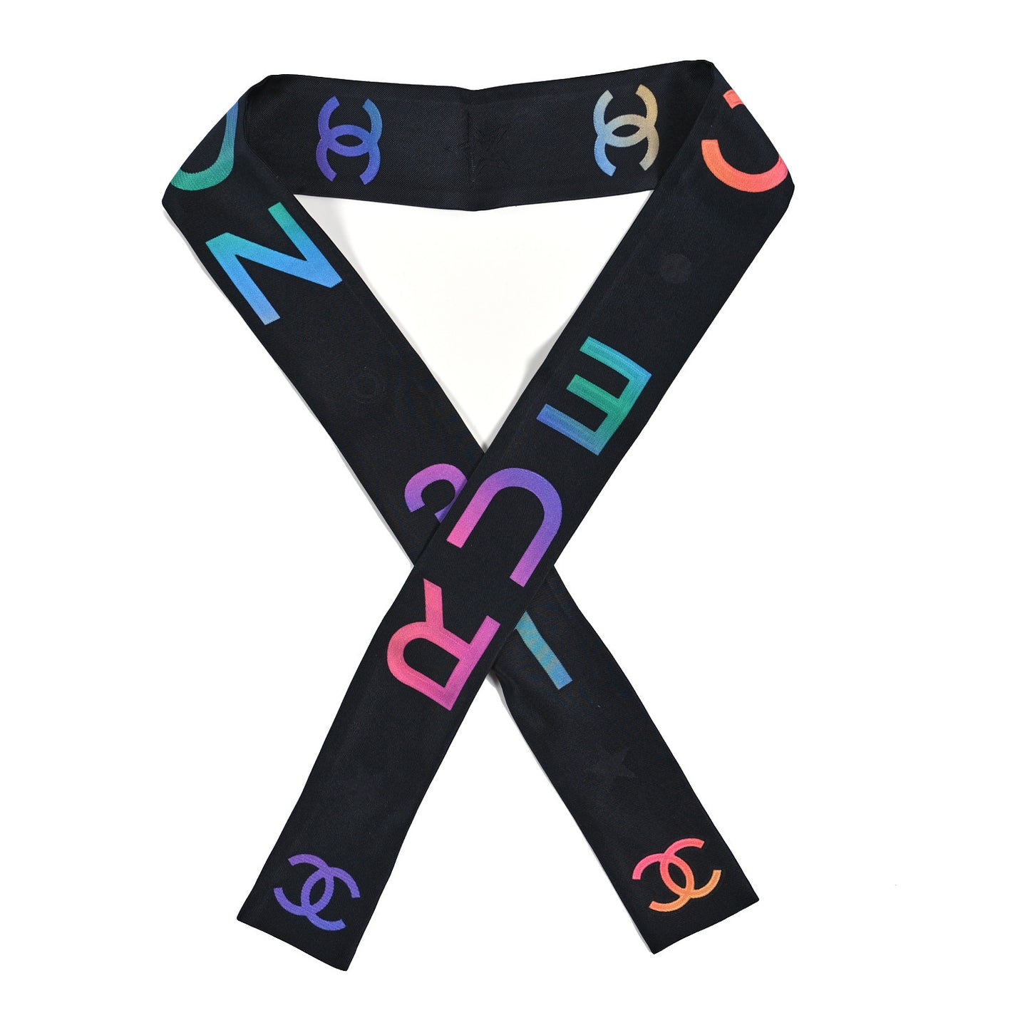 Silk Logo Rue Cambon Slim Bandeau Scarf Black Multicolor