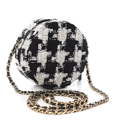 Chanel Tweed Round Clutch With Chain Black White 3 of 11