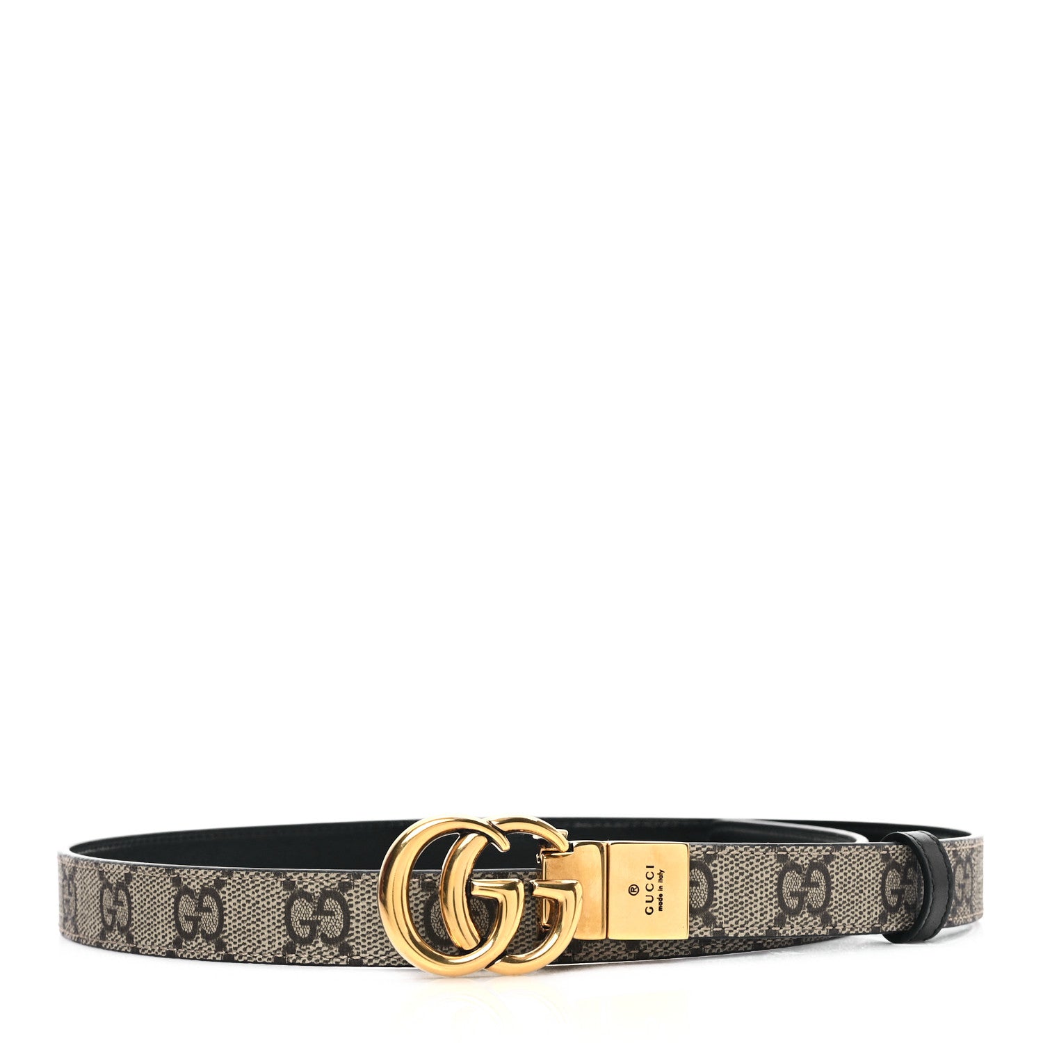 Gucci Calfskin GG Supreme Monogram Double G Reversible 20mm Belt 80 32 Beige Ebony Black 1 of 5