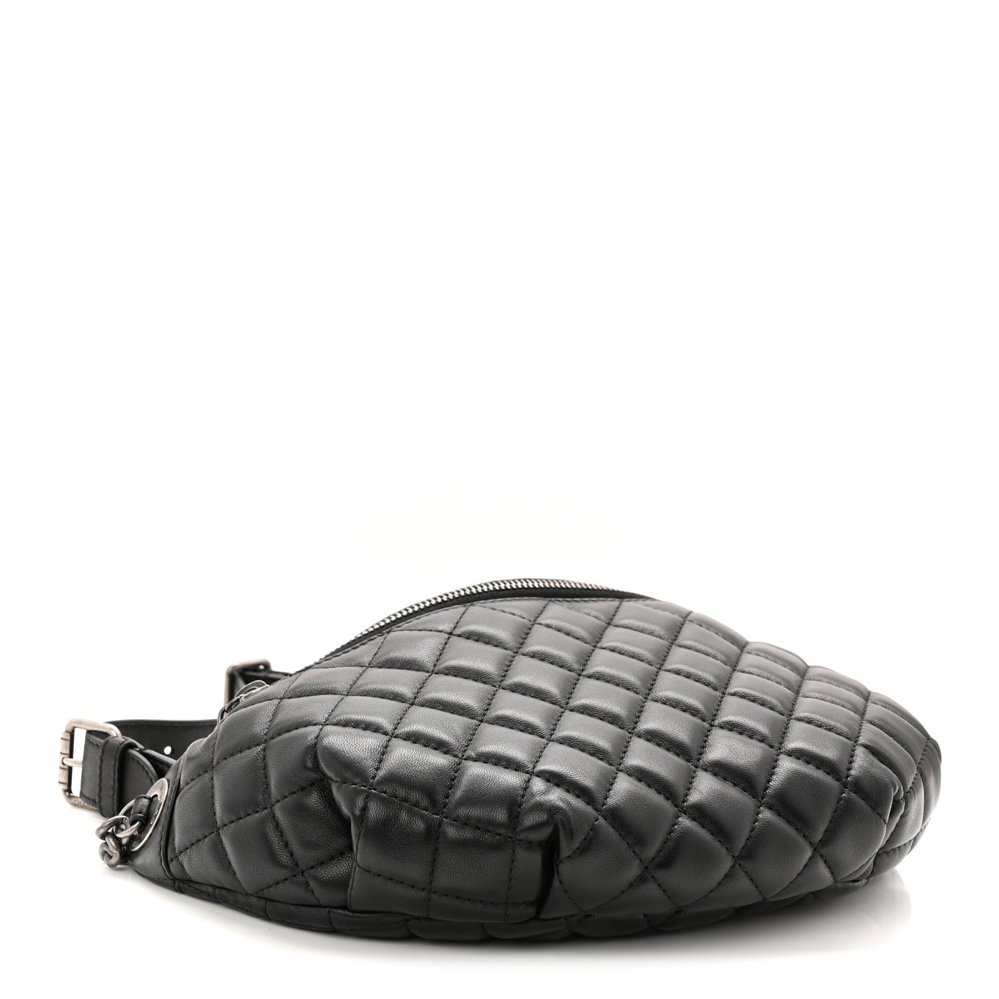 Lambskin Quilted Banane Waist Bag Fanny Pack Black
