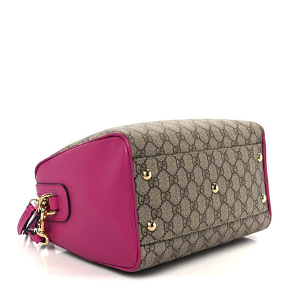 Gucci GG Supreme Monogram Moon Calfskin Small Boston Beige Ebony Hibiscus Red New Rosette 4 of 11