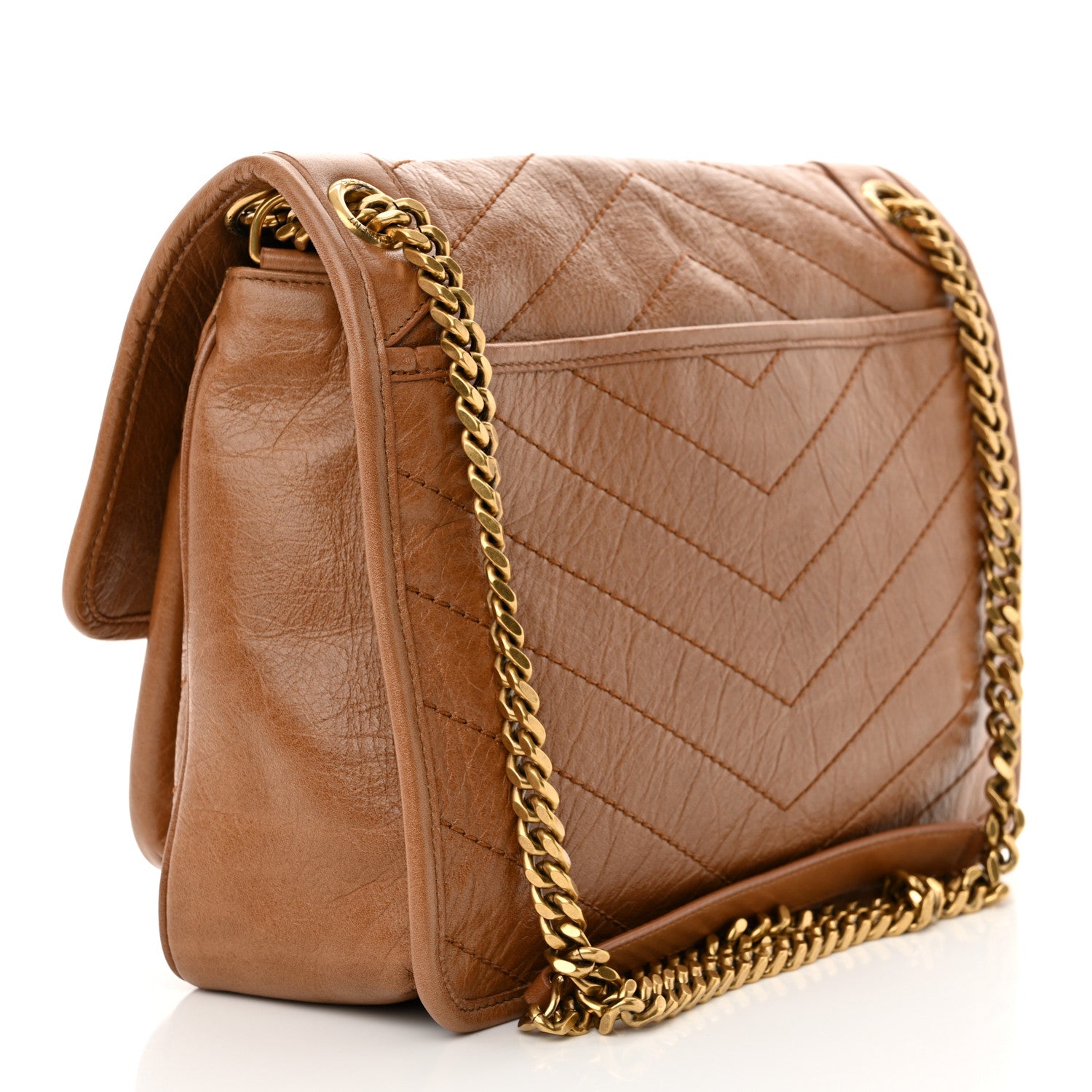 Saint Laurent Crinkled Calfskin Matelasse Monogram Baby Niki Chain Satchel Light Caramel 3 of 10
