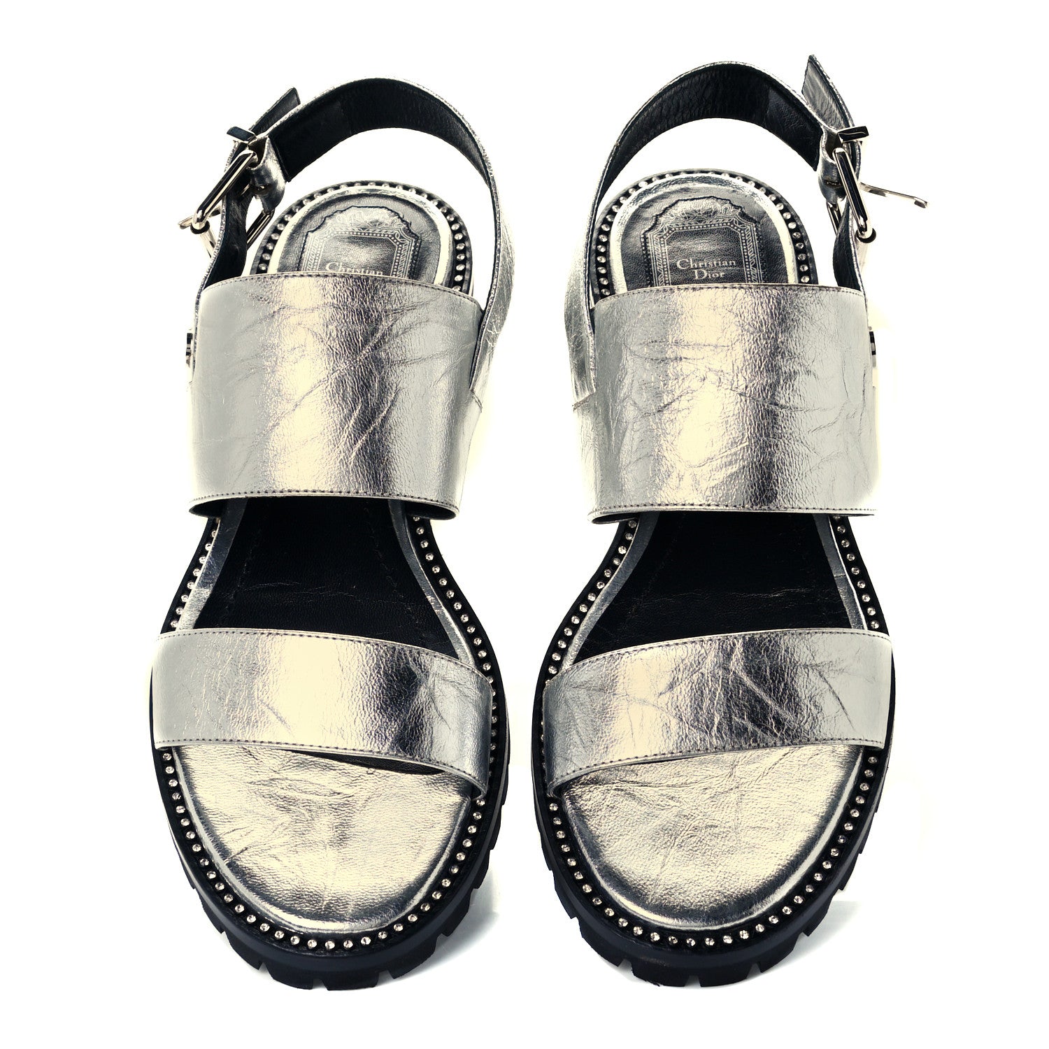 Christian Dior Crinkled Lambskin Crystal Dior Wanted Sandals 40 Argent 5 of 12