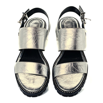Christian Dior Crinkled Lambskin Crystal Dior Wanted Sandals 40 Argent 5 of 12