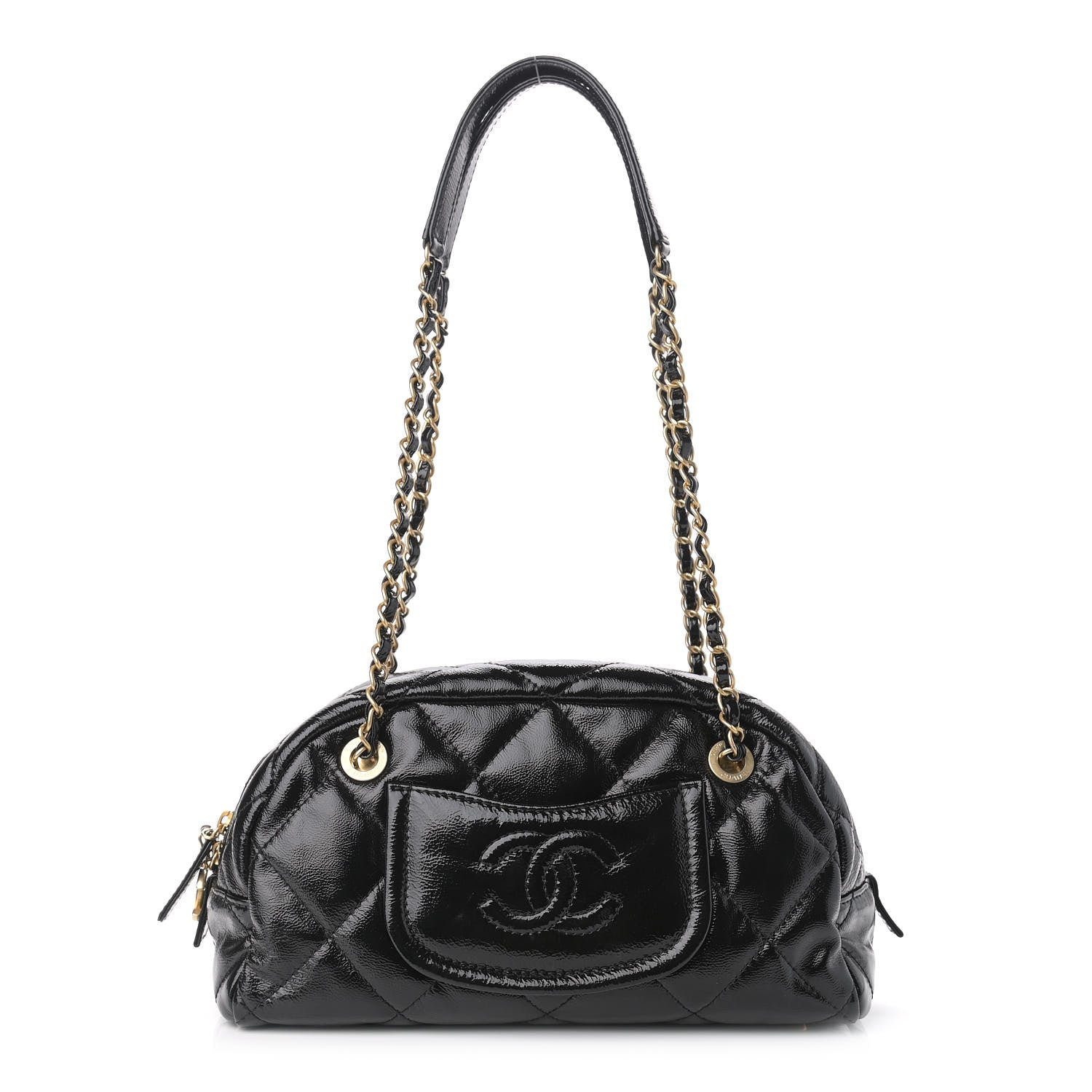 Chanel Shiny Aged Calfskin Quilted Bowler Bag Black 1 of 10