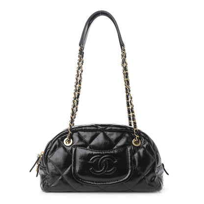 Chanel Shiny Aged Calfskin Quilted Bowler Bag Black 1 of 10