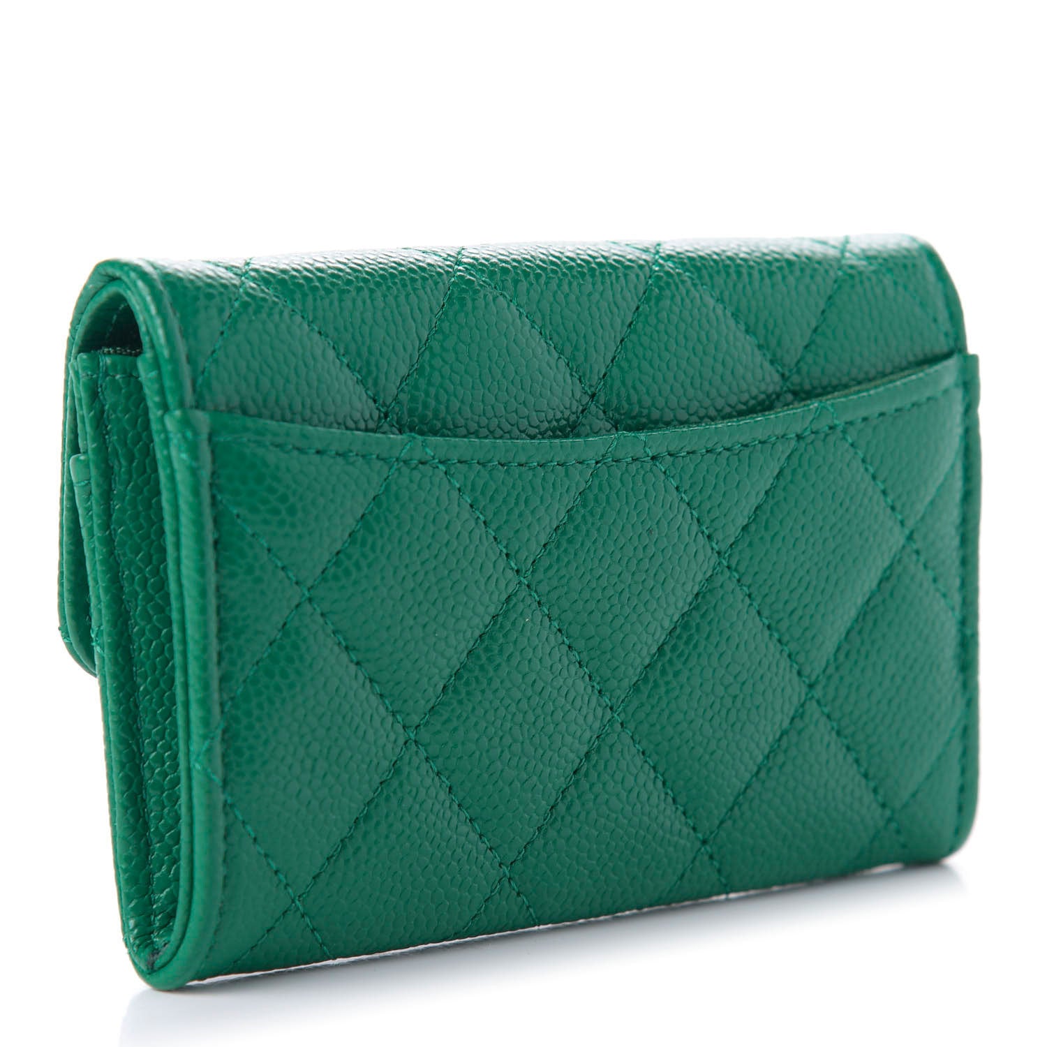 Chanel Caviar Quilted Flap Card Holder Wallet Green 3 of 10