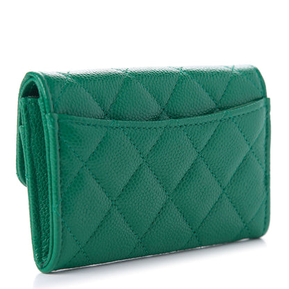 Chanel Caviar Quilted Flap Card Holder Wallet Green 3 of 10