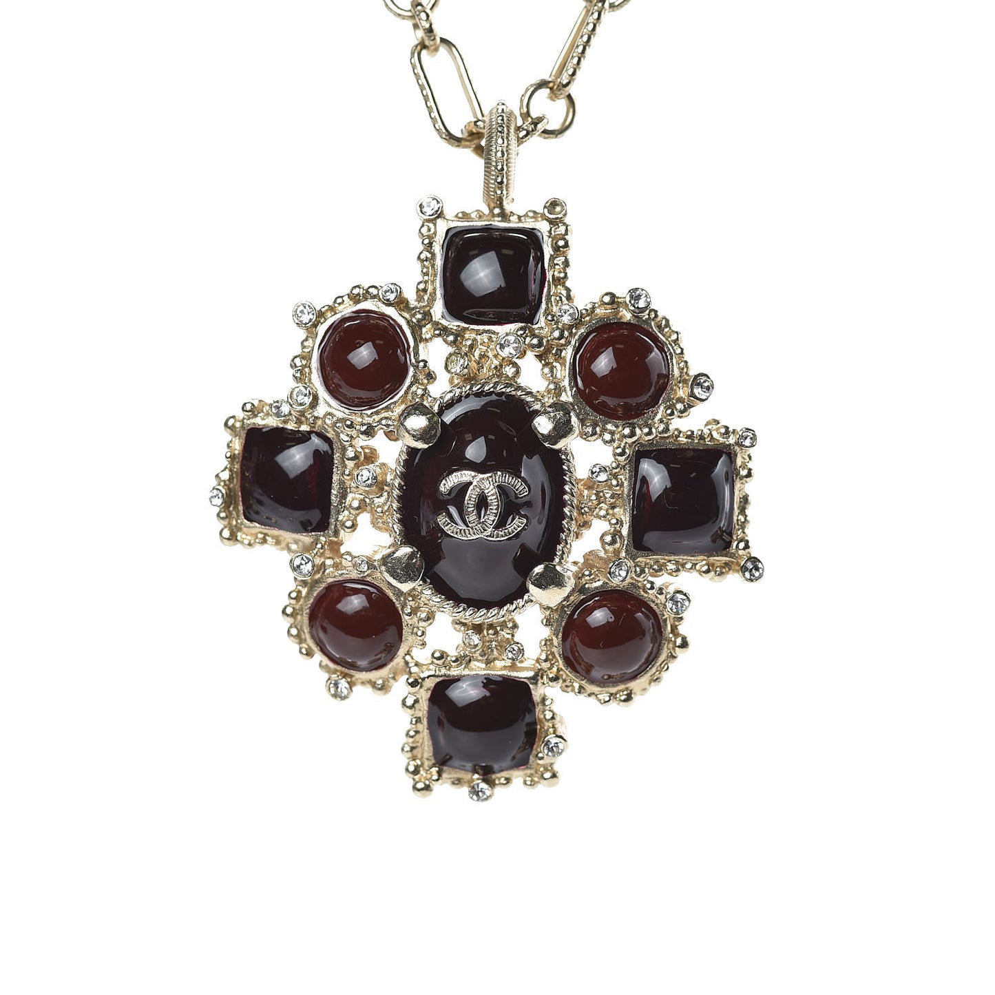 Gripoix Poured Glass CC Necklace Gold