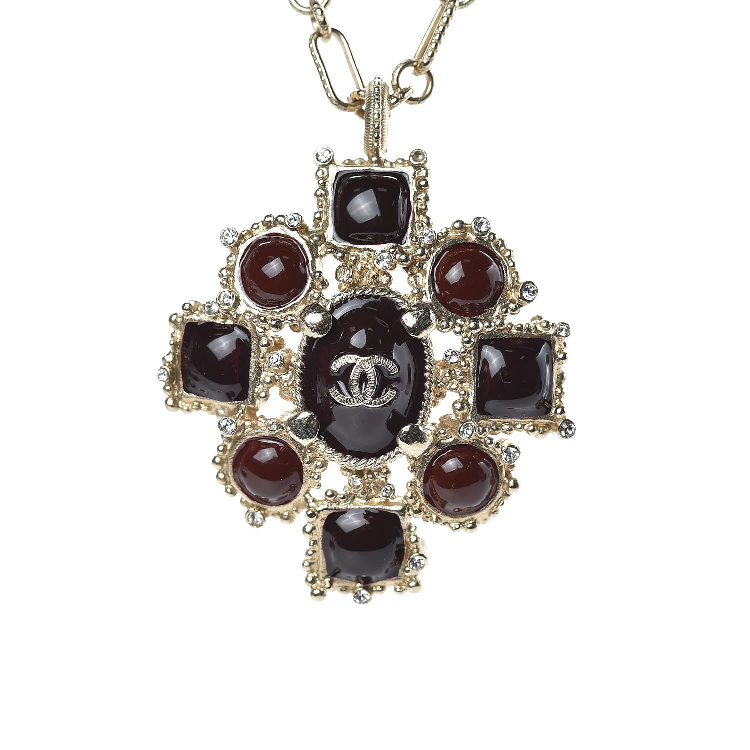 Chanel Gripoix Poured Glass CC Necklace Gold 5 of 5