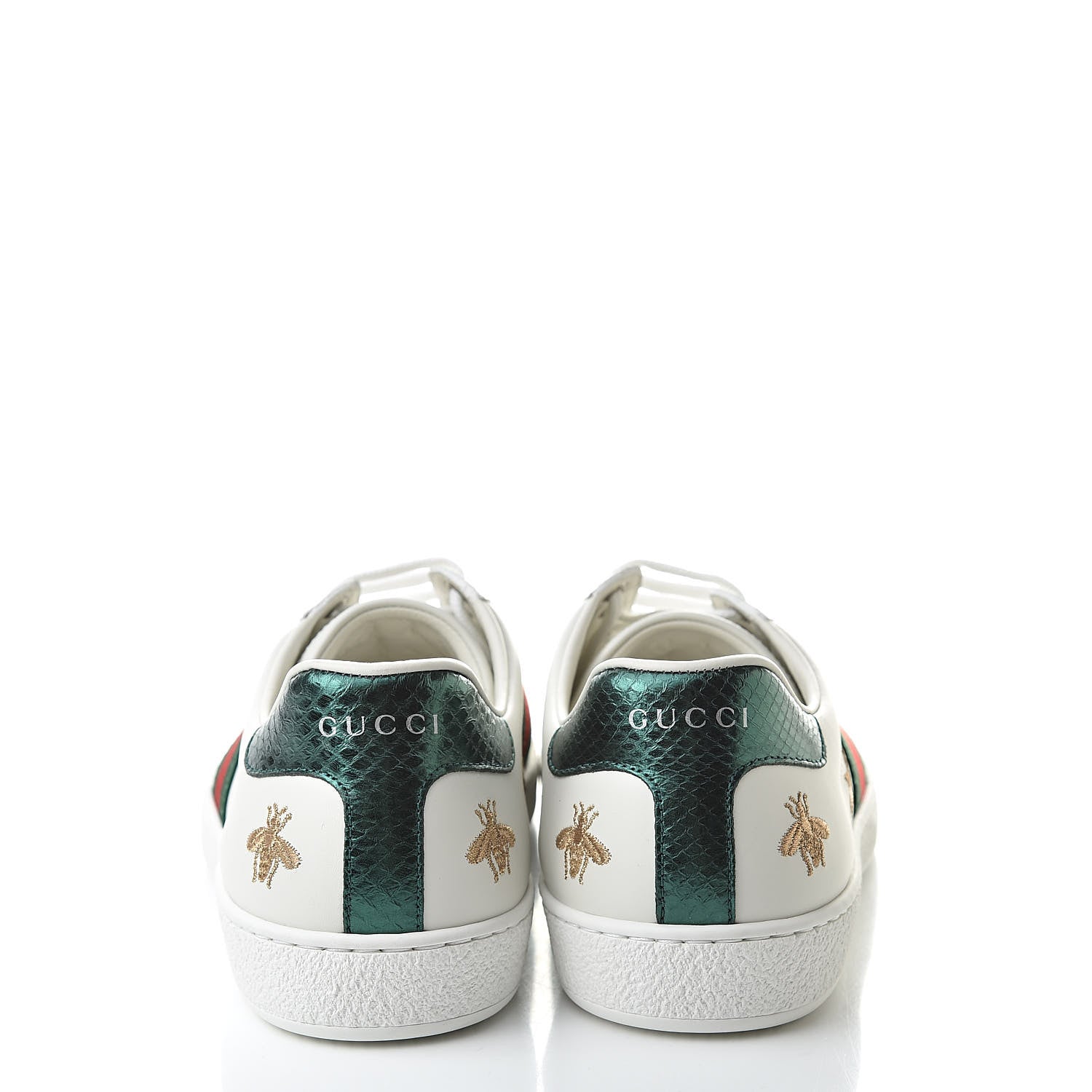 Gucci Calfskin Ayers Web Bee Star Embroidered Mens Ace Sneakers 8 White Green 5 of 11