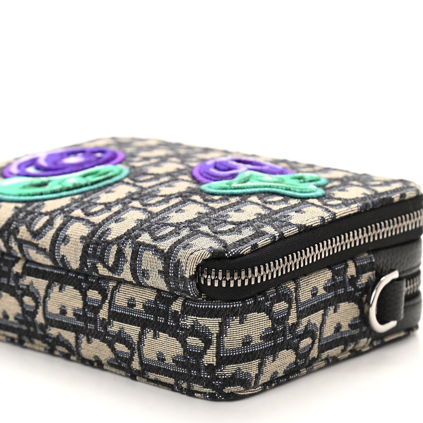 X KENNY SCHARF Oblique Canvas Embroidered Patches Crossbody Charcoal