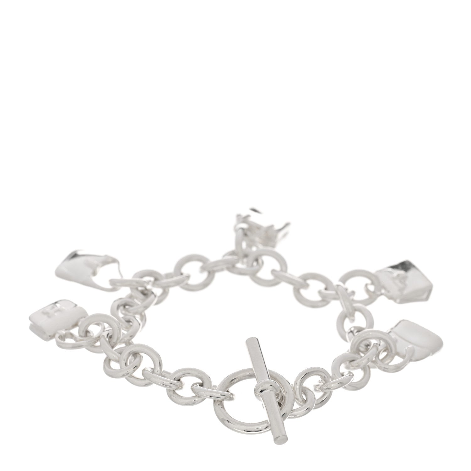 Hermes Sterling Silver Five Bags Amulette Charm Bracelet LG 2 of 4