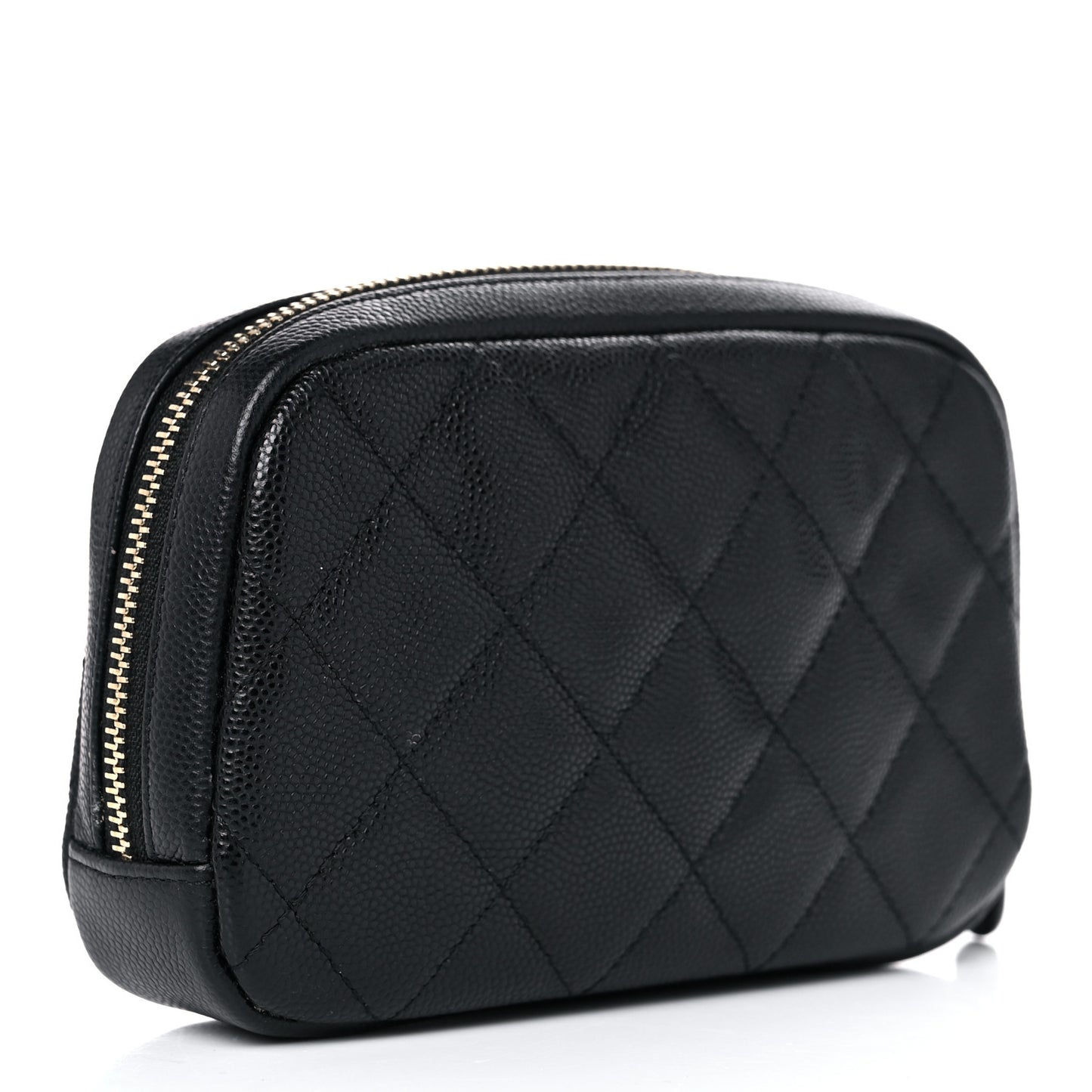 Caviar Quilted Small Curvy Pouch Cosmetic Case Black