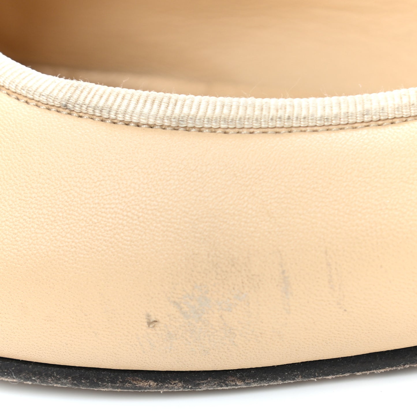 Lambskin Cap Toe Ballerina Flats 38 Beige Black