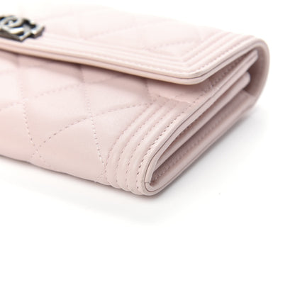 Chanel Grained Shiny Calfskin Quilted Boy Flap Wallet Light Pink 11 of 12