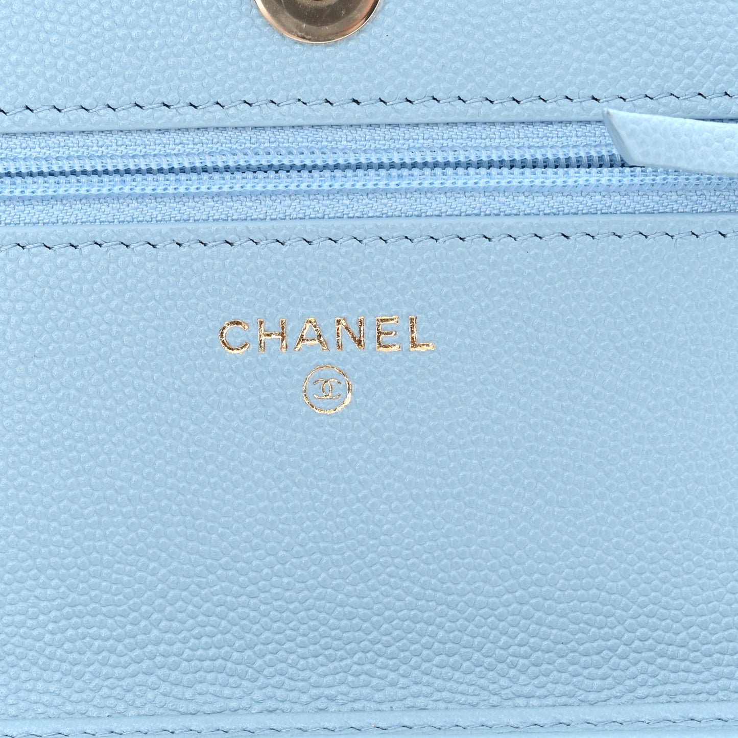 Caviar Quilted Crystal CC Wallet On Chain WOC Light Blue