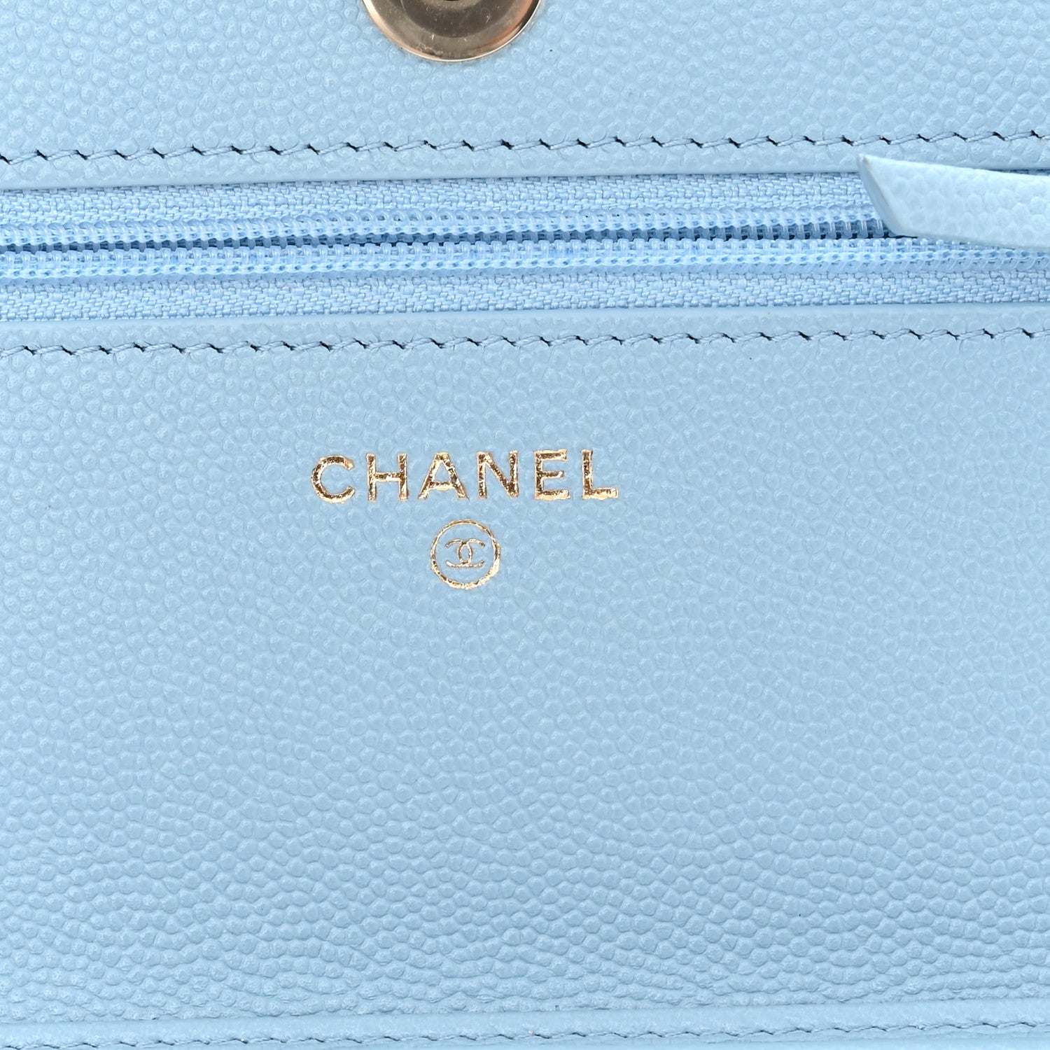 Chanel Caviar Quilted Crystal CC Wallet On Chain WOC Light Blue 6 of 13