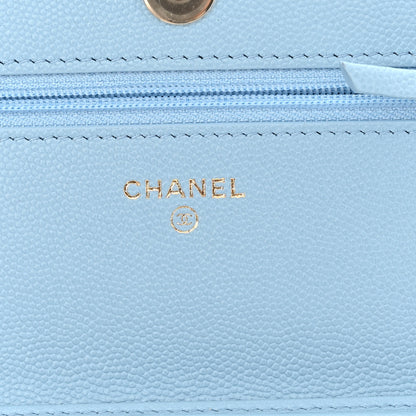 Chanel Caviar Quilted Crystal CC Wallet On Chain WOC Light Blue 6 of 13
