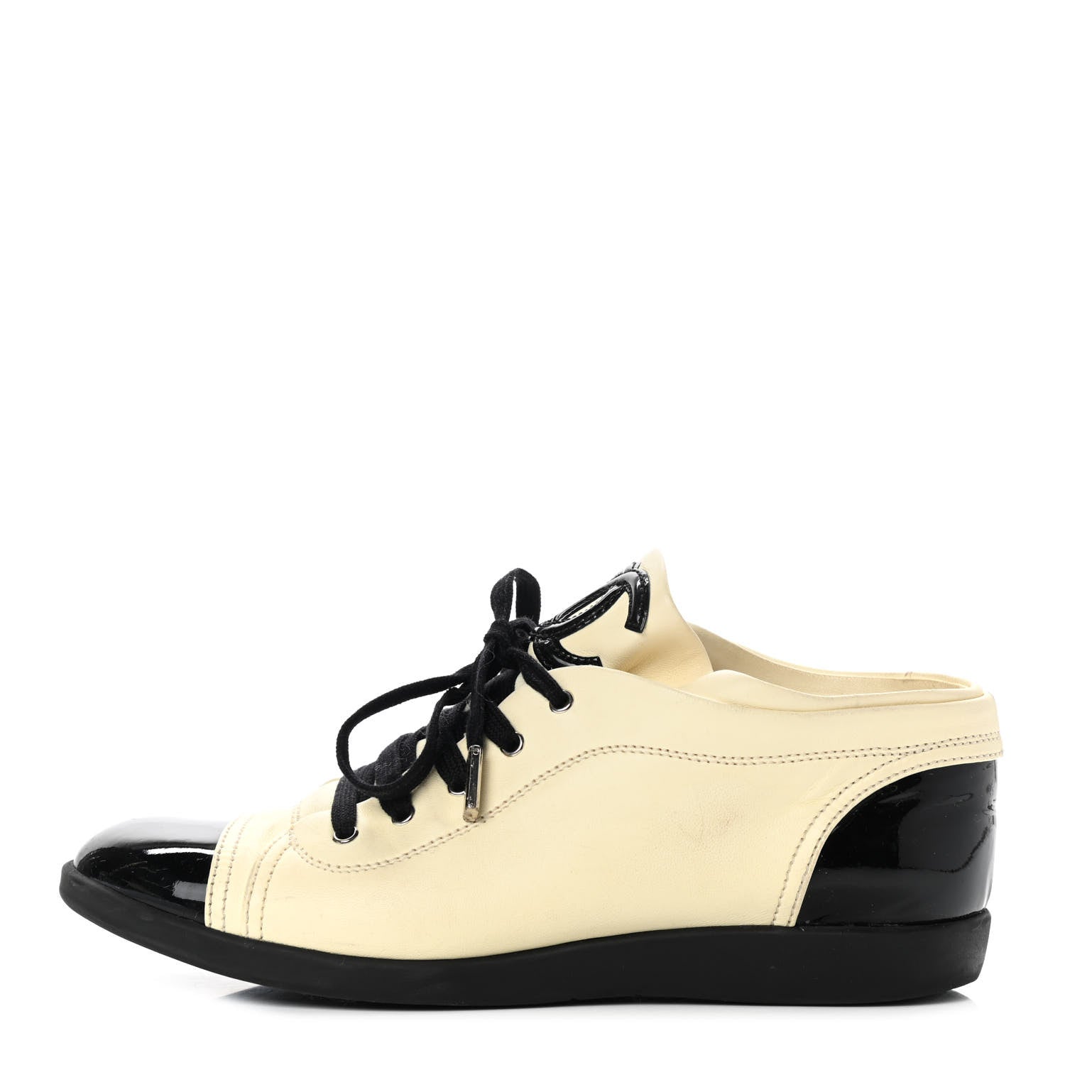 Chanel Lambskin Patent Cap Toe CC Sneakers 39 White Black 1 of 15
