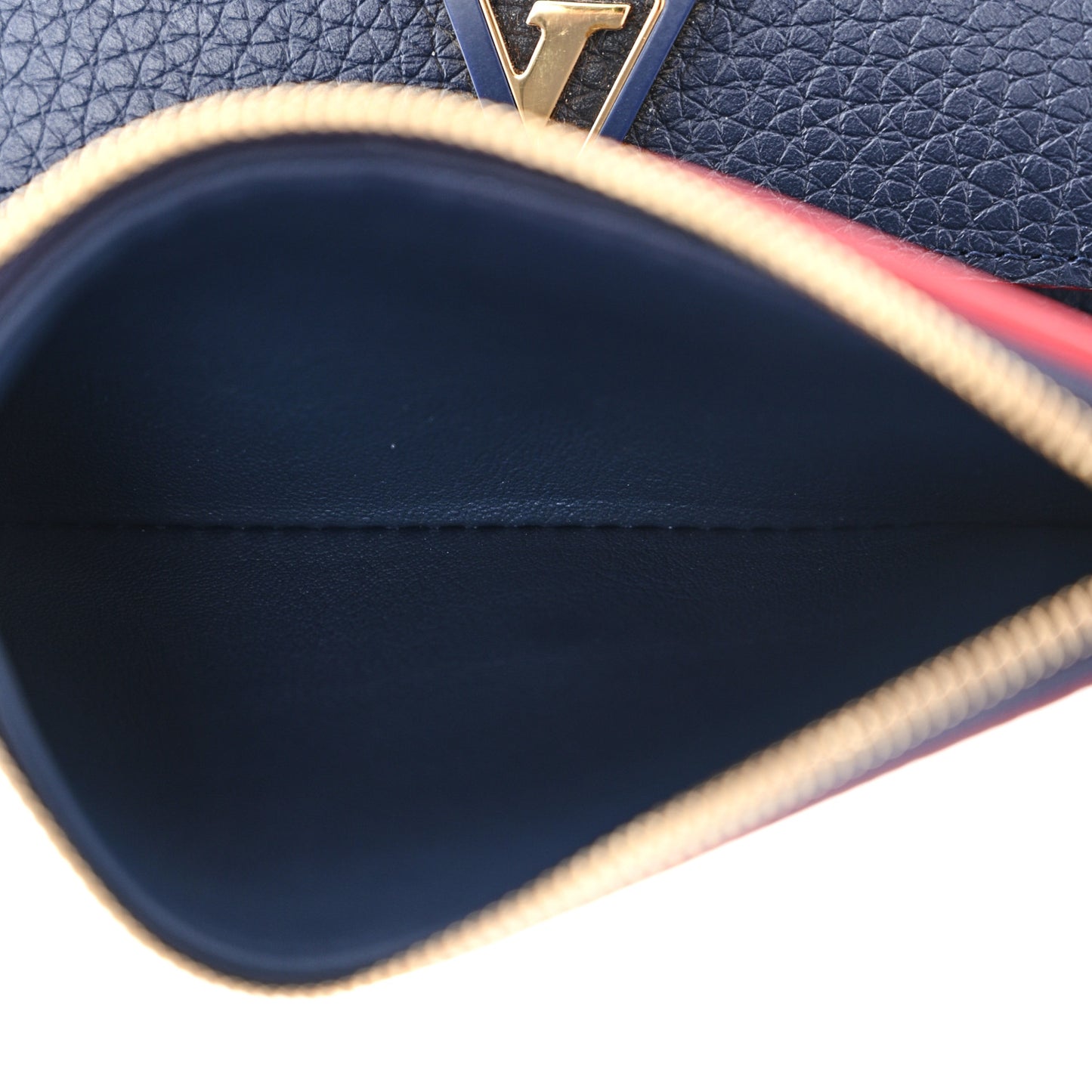 Taurillon Capucines Compact Wallet Marine Rouge