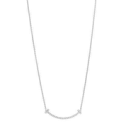 Tiffany 18K White Gold Diamond Medium Smile Pendant Necklace 1 of 5