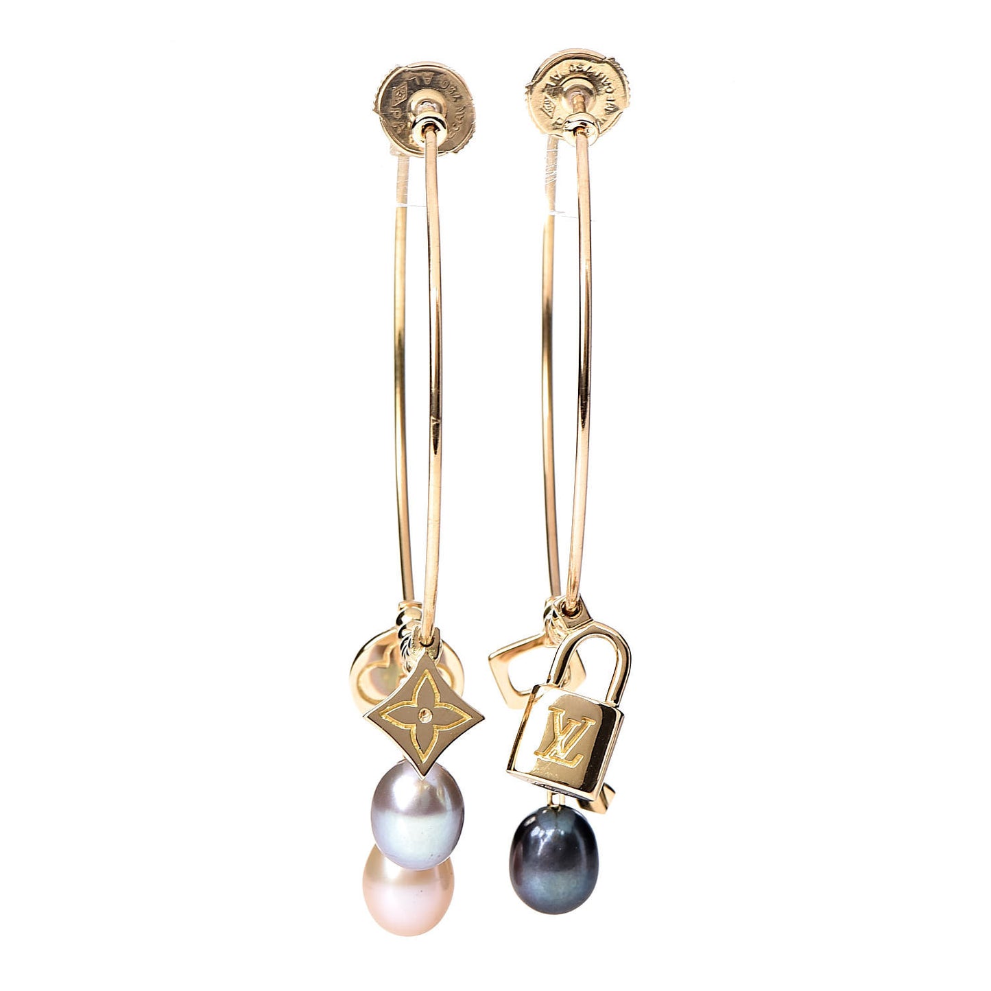 18K Yellow Gold Pearl Monogram Hoop Earrings