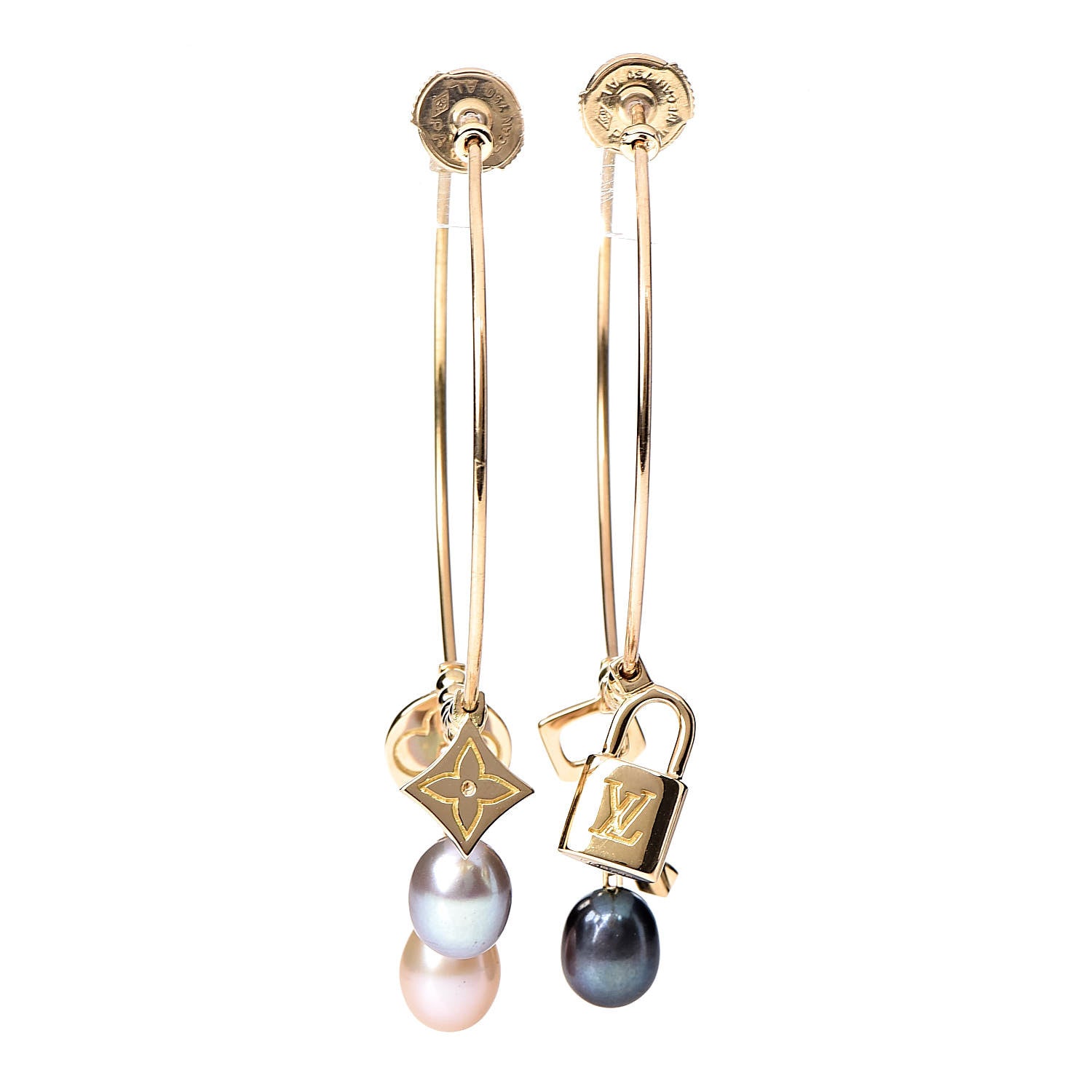 Louis Vuitton 18K Yellow Gold Pearl Monogram Hoop Earrings 1 of 5