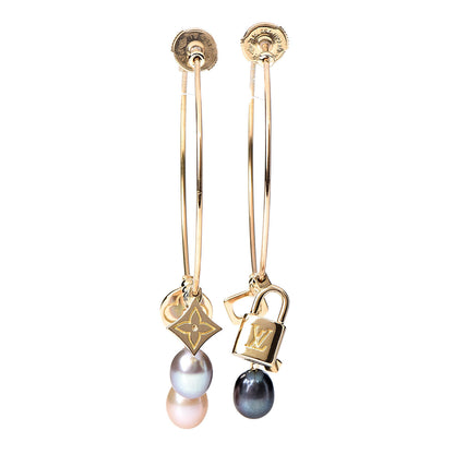 Louis Vuitton 18K Yellow Gold Pearl Monogram Hoop Earrings 1 of 5