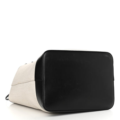 Saint Laurent Canvas Calfskin Teddy Drawstring Shopping Tote White Black 5 of 13