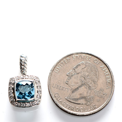 David Yurman Sterling Silver Diamond Blue Topaz 7mm Petite Albion Pendant 2 of 3